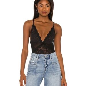 Free People Speed Date bodysuit black lace Sheer Women's size XS New NWT